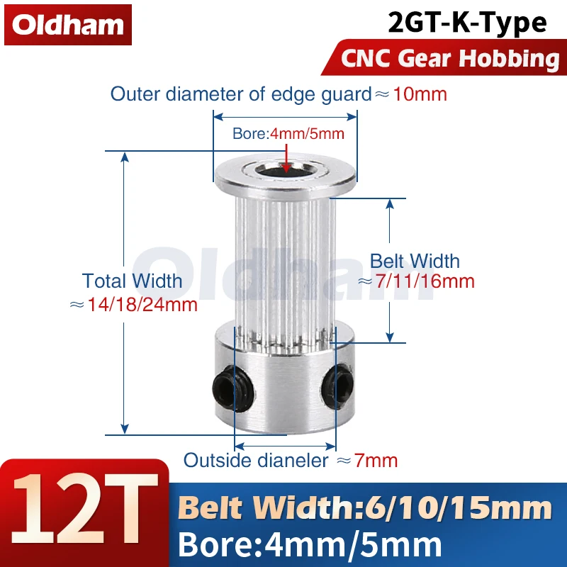 

12 зубьев 2GT зубчатый шкив CNC Зубчатый редуктор с отверстием 3/3, 17/4/5 мм для GT2 открытый синхронный ремень Ширина 6/10/15 мм маленький задний ремешок 12 T