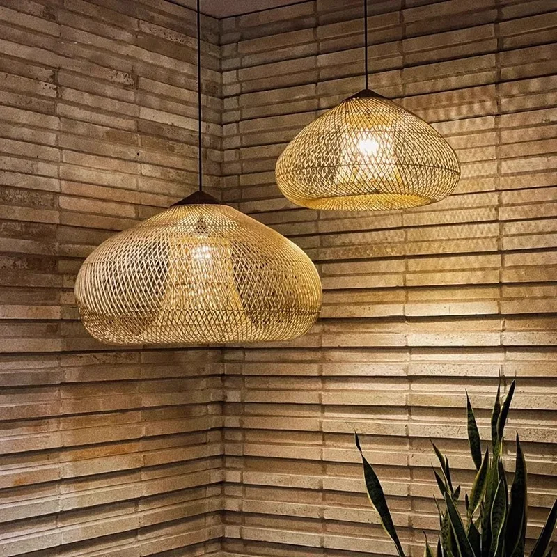 Japanese Wabi-sabi Rattan Pendant Lamp Handmade Boho Hanging Light With E27 Socket For Cafe Restaurant & Dining Area
