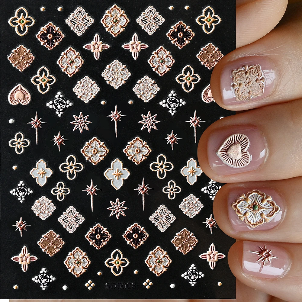 1 Stück 5D Bohemian Nail Art Aufkleber Relief Mandala Blume selbstklebende Abziehbilder elegante Stickerei Boho Stil Floral Maniküre Dekor