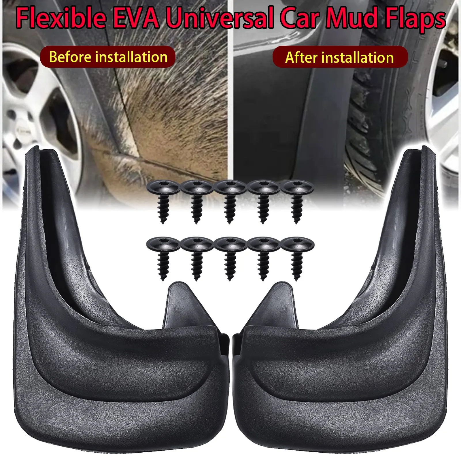 Universal EVA Car Mud Flaps Free-Bending Shock-Absorbing Splash Guards Cold-Heat Resistant Fender Mudguard for SUV Sedan Pickup