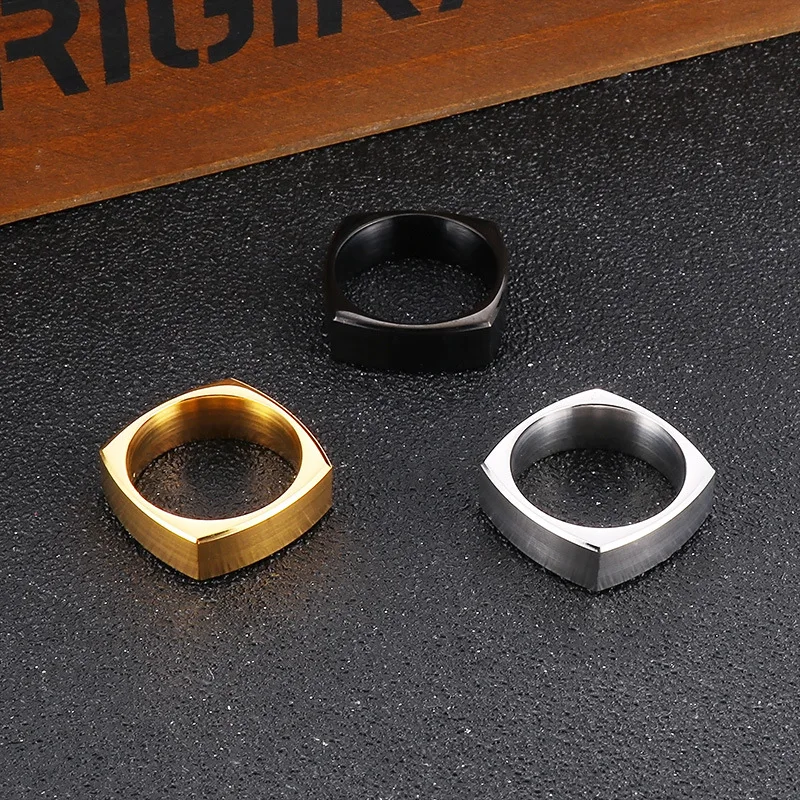 Simple frosted ring ins wind fashion plain face boxy stainless steel men\'s brushed ring