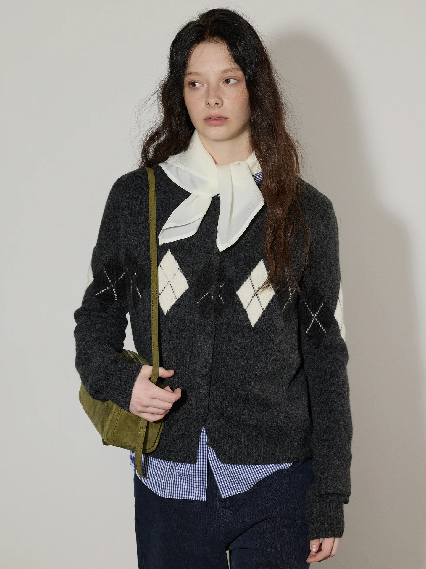 

Lofi Choose Vintage Diamond Pattern Knitted Sweater Coat Women's Autumn Winter New Sle High End Versatile Top