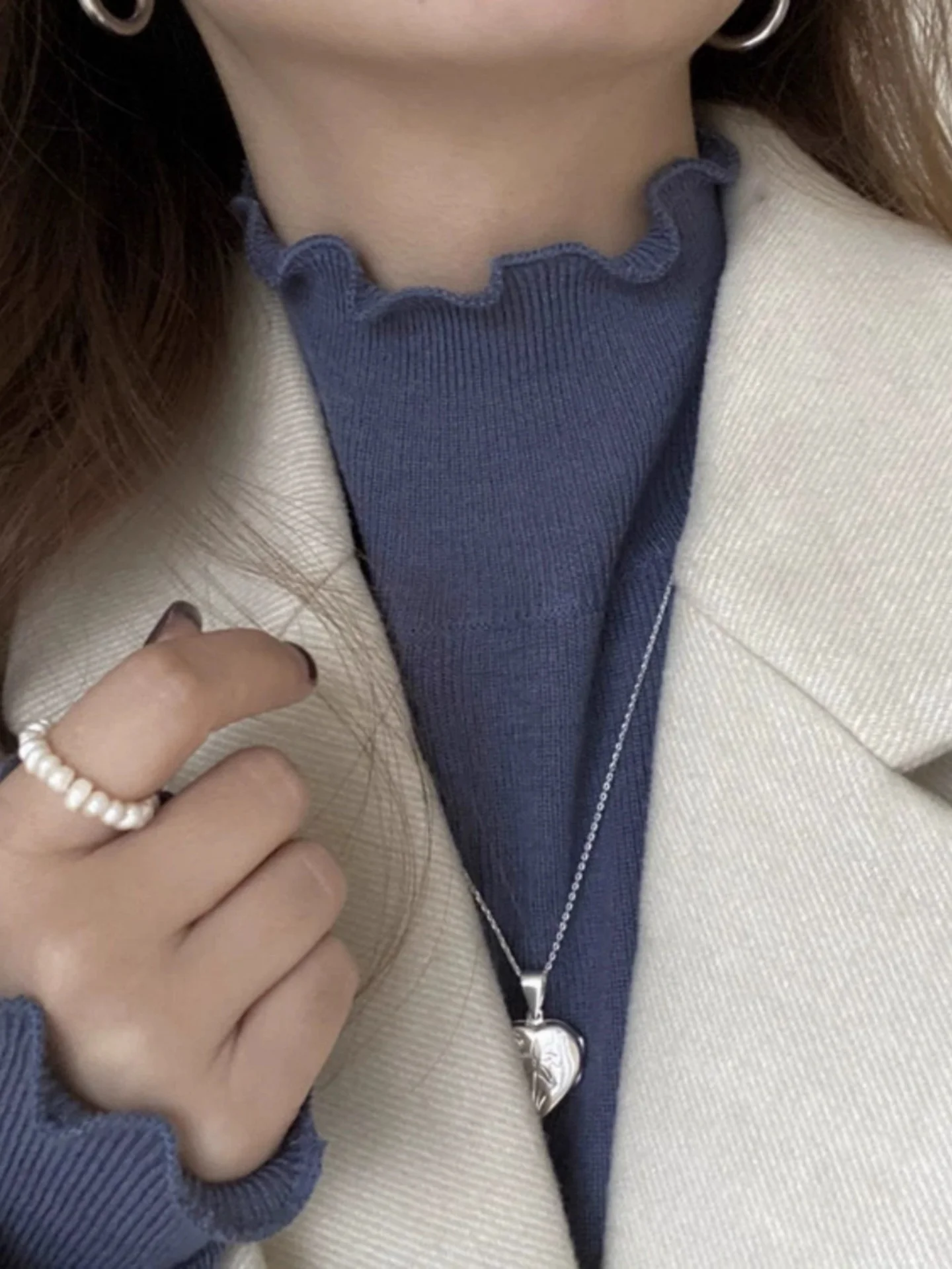 ملابس داخلية نسائية محبوكة ذات ياقة عالية بقصة ضيقة irt Fce مبطنة بالزهور باللون الأبيض لربيع الخريف والشتاء