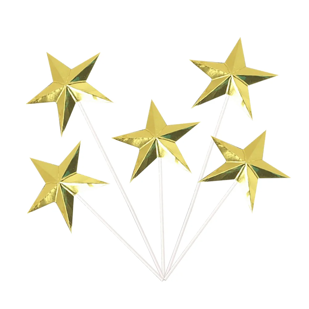 

60 Pcs Christmas Cake Picks Gold Decor Birthday Pentagram Wedding Decorations for Ceremony Golden Dessert Topper Cakes