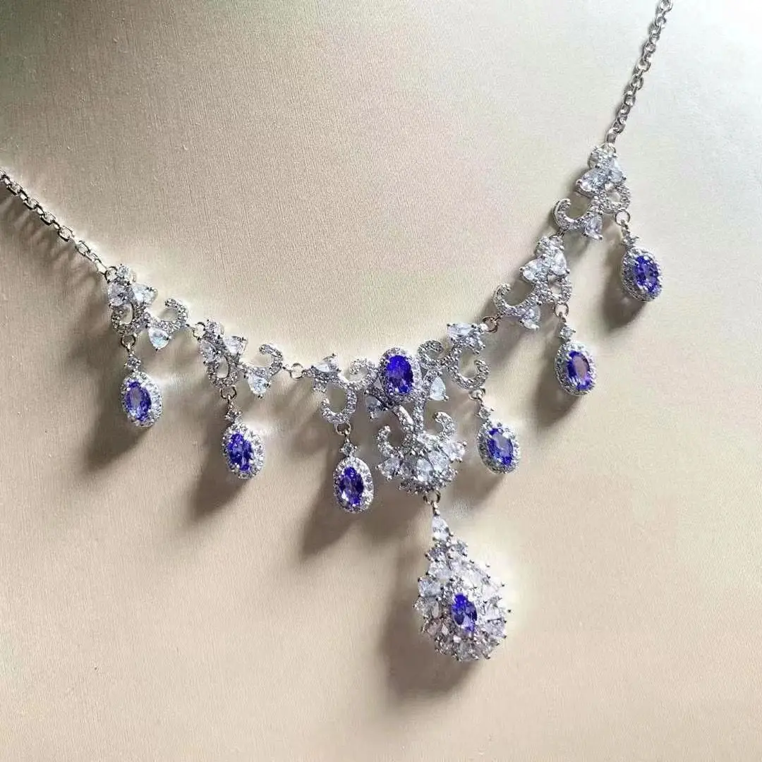 

ZECAA Fine Jewelry Tanzanite Necklace Pendant For Woman With Natural Tanzanite Gemstone 3*5mm Pendant For Wedding Best Lady Gift