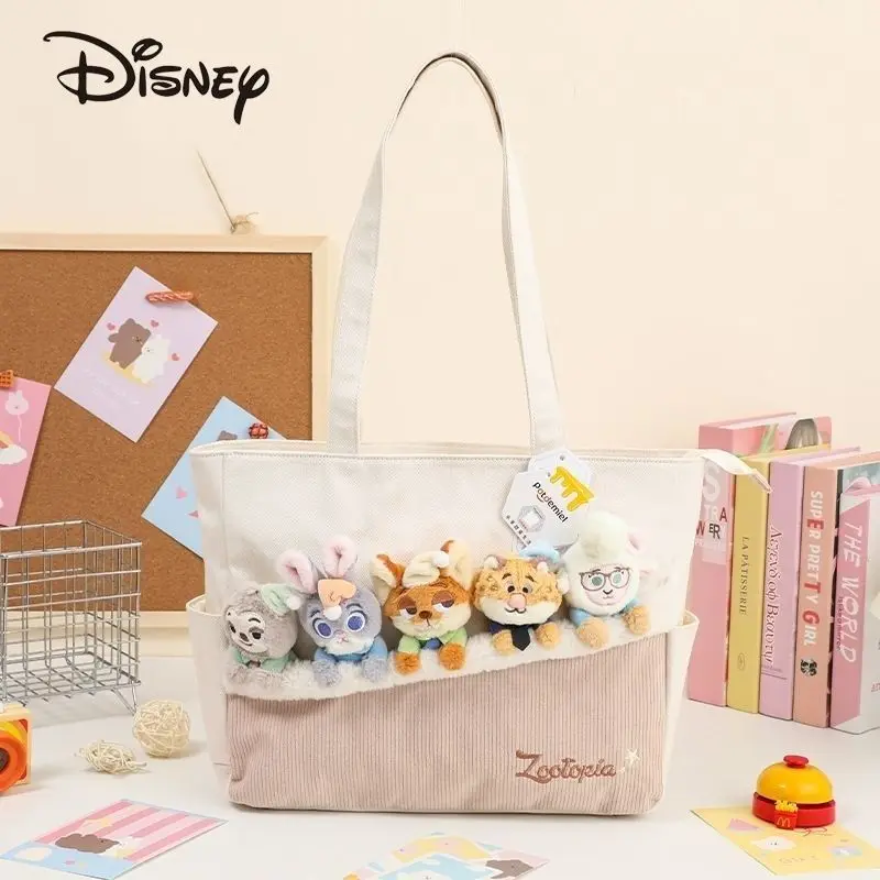 Bolso de hombro de Zootopia de Disney, bolso bonito de Judy y Nick de gran capacidad, bolso de lona, personajes de dibujos animados de felpa Kawaii, regalo de vacaciones