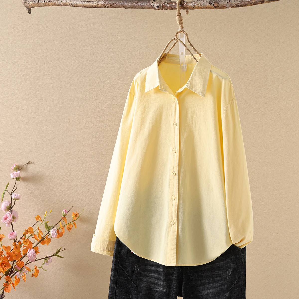 Chemise ample en coton décontractée pour femmes, chemisiers et hauts simples à manches longues, couleur unie, vêtements fins pour dames, nouvelle collection printemps-automne 2025