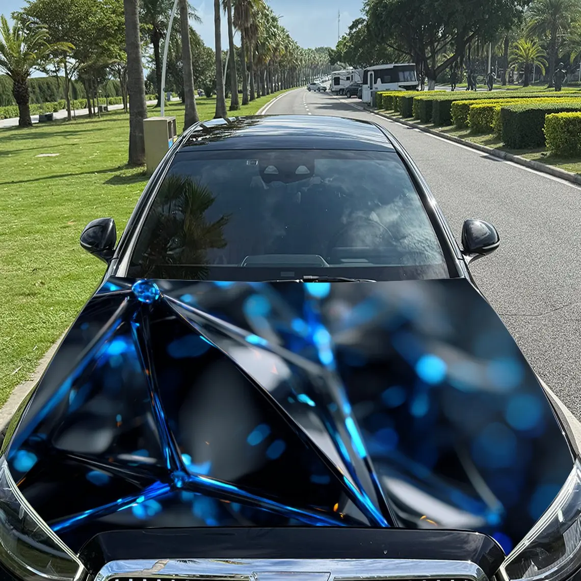 

Fluorescent Geometry Car Vinyl Wrap, PVC Waterproof Car Hood Sticker, Self-Adhesive Scratch-Resistant Stickers For Engine Cover,