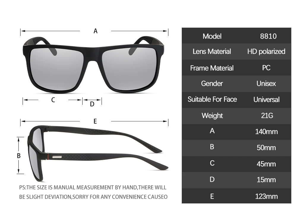 Marke Designer männer Sonnenbrille Vintage Quadrat Sonnenbrille Männer Frauen Luxus Fahren Angeln UV400 Brillen Männer – Detail 13