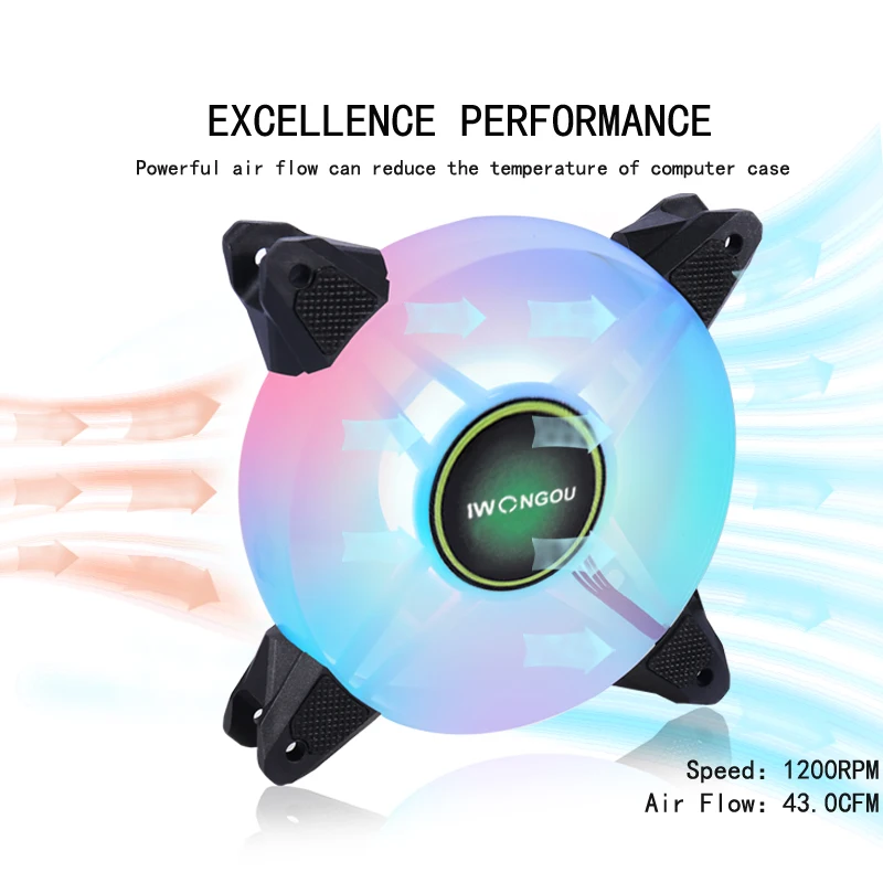 IWONGOU-ventilador RGB de 120mm para PC, refrigeración con velocidad ajustable y ajuste LED, 12cm, Aura Sync argb