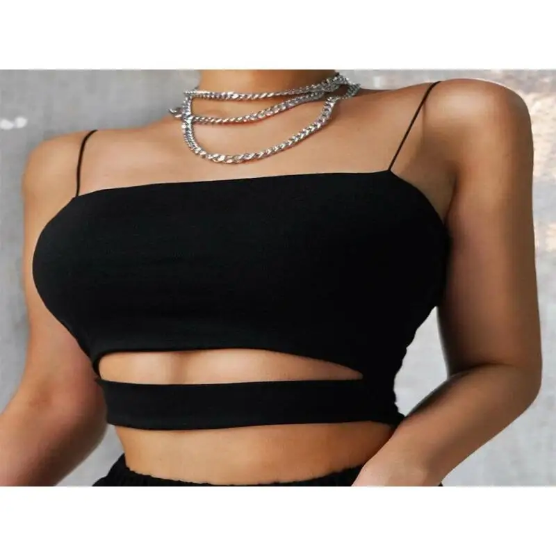 2024 New Fashion Hot Sexy Women Summer Sexy Casual Sleeveless Cut-Out Short Tee Shirt Crop Top Vest Strap Tank Top Blouse