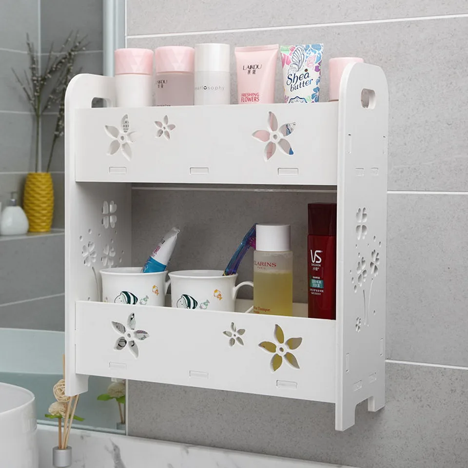 Cosmetic Storage Toilet Shelf Bathroom Vanity Suction Storage Shelf Wall Hanging Free Punch Suction Wall Stand Kitchen Organizer