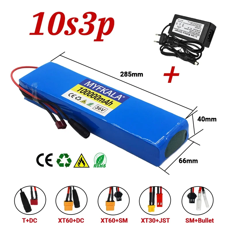 Electric Scooter 36V  10S3P 100Ah 18650 Battery Pack 500W 36v Lithium Electric Bike Battery Rechargeable Li-ion Battery