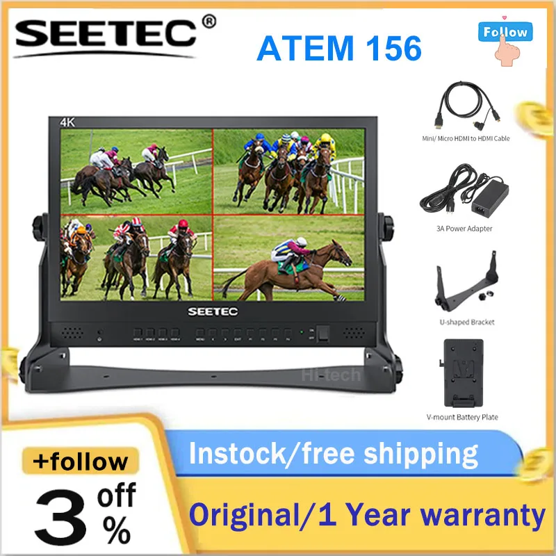 SEETEC ATEM156 15.6 Inch Live Streaming Broadcast Director Monitor with HDMI-compatible Input Quad Split Display for ATEM Mini