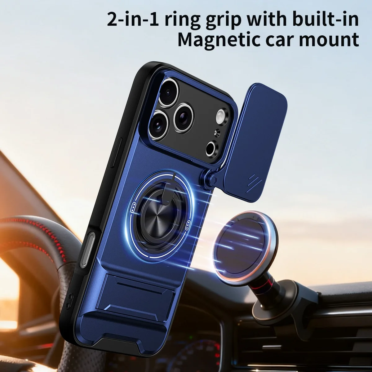 Luxury 360 Rotating Magnetic Ring Holder Phone Case for IPhone 17 18 Pro Max 16 Plus 15 14 13 12 Lens Slide Camera Stand Cover