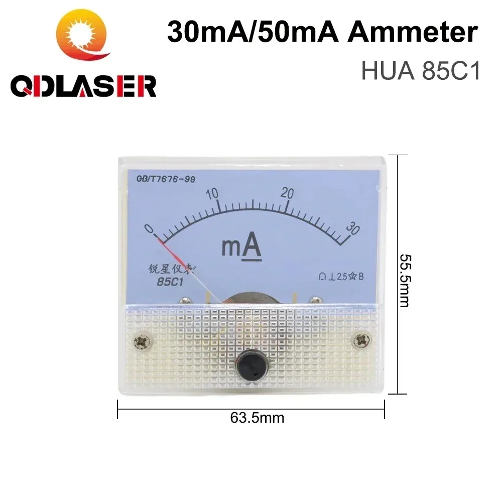 QDLASER 30mA 50mA Ammeter HUA 85C1 DC 0-30mA 0-50mA Current Panel Amperometer Tester for CO2 Laser Engraving Machine