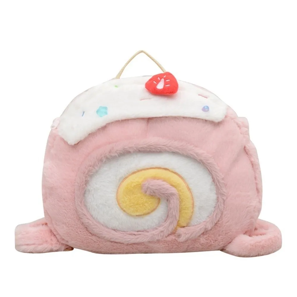 Adorable Large Capacity Backpack Fluffy Soft Lolita Style Swiss Roll Bag Casual Kawaii Dessert Design Bag For Girls Gift