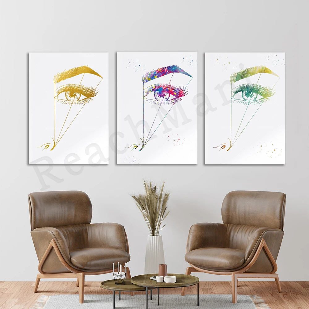 Eyelash extensions, eyebrows and eyelashes art prints watercolor beauty salon decoration eyebrow art correct eyebrow trim poster