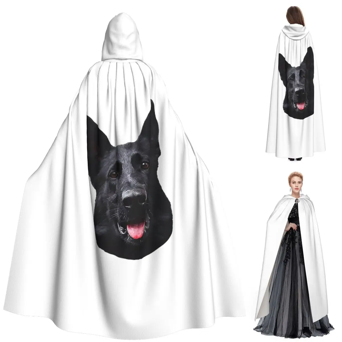 

Черная немецкая овчарка-потрясающий длинный плащ с капюшоном, средневековый костюм ведьмы, накидка для косплея, накидка на Хэллоуин, вампир, для взрослых, унисекс