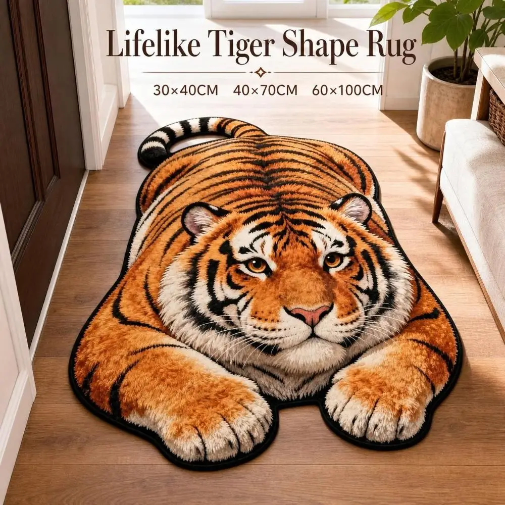 Creativity Tiger Shape Optical Illusion Doormat Multiple Sizes Lifelike Bathroom Carpet Durable Non-slip Bedside Rug Home Decor