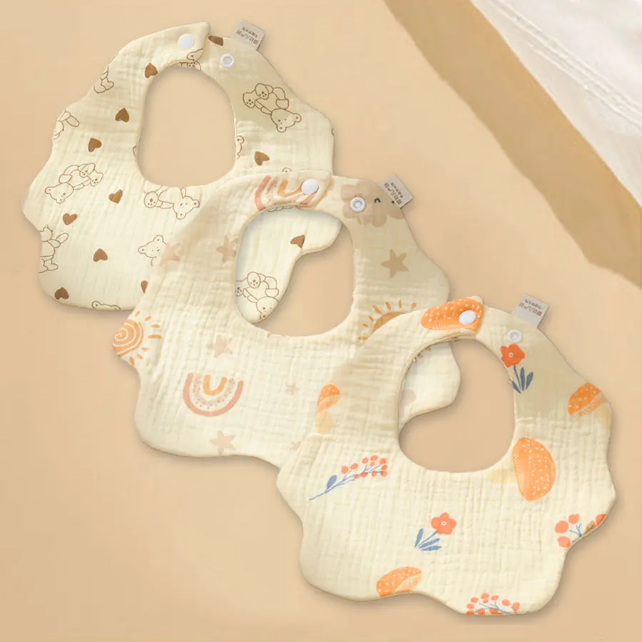 

3pcs Pure Cotton Baby Drool Bib Baby Eating Bib Cartoon Absorbent Cotton Bib Breathable Bib Newborn Baby Bib