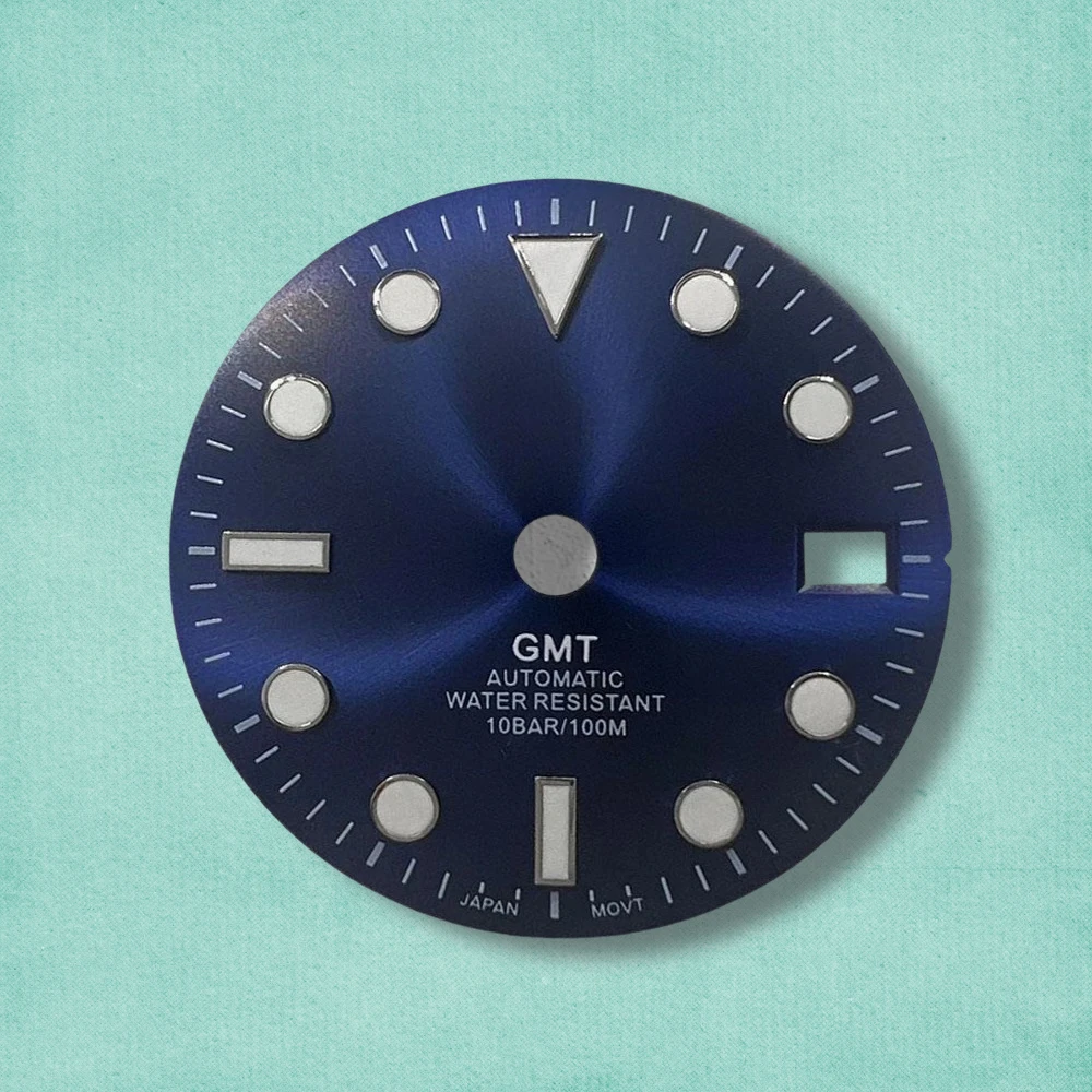28.5mm GMT S Logo Sunburst Dial Fit NH34 Movement Green Luminous High-Quality Dial Watch Modification Accessories 3/3.8/4O'clock