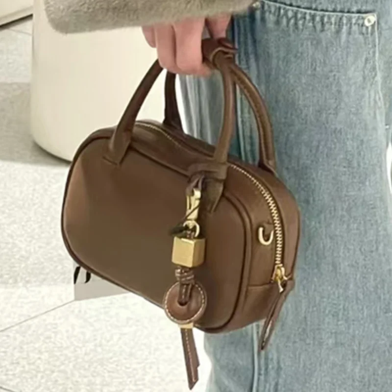 

Mini Bowling Bag Wide Strap Women's Vintage Crossbody Bag Luxury Design Large Capacity Pillow Shoulder Bag High-end Handbags