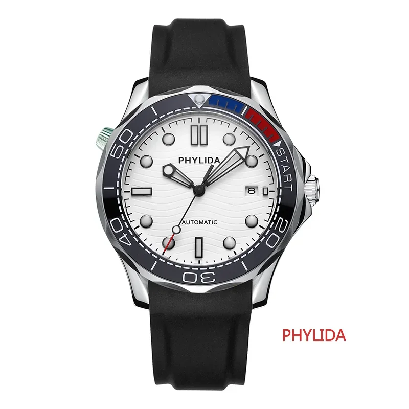 PHYLIDA 20BAR 200M Water Resistant White Dial JAPAN MIYOTA Automatic Watch DIVER200M Style Sapphire Crystal Solid Bracelet