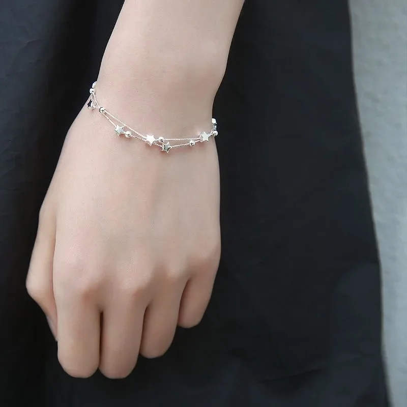 Fine Oryginalny luksusowy 925 sterling silver charm gwiazdy łańcuszek Bransoletki dla kobiet impreza Ślub zaręczyny Biżuteria prezenty 20cm — zdjęcie 7