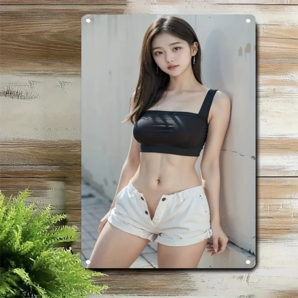 1PC Metal Sign Wall Art, Female Portrait Poster for Home Cafe Bar Decor, Durable Iron Wall Hanging with Easy Install Holes