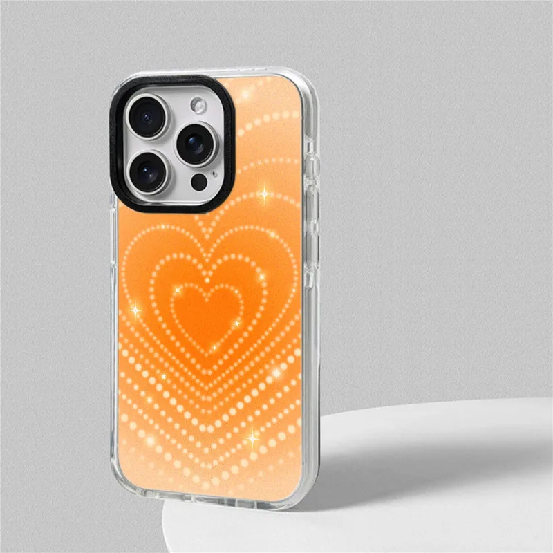 Orange Loving Heart Phone Case For iphone 17 16 15 14 13 12 11 Pro Max Plus Air Soft TPU Shockproof Back Cover