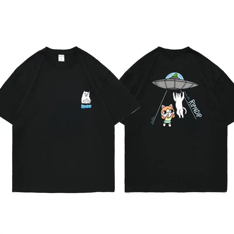 American Trendy Brand Rip Dip Cartoon Cat Returns To The Alien Planet Niche American Trendy Couple Short-sleeved T-shirt