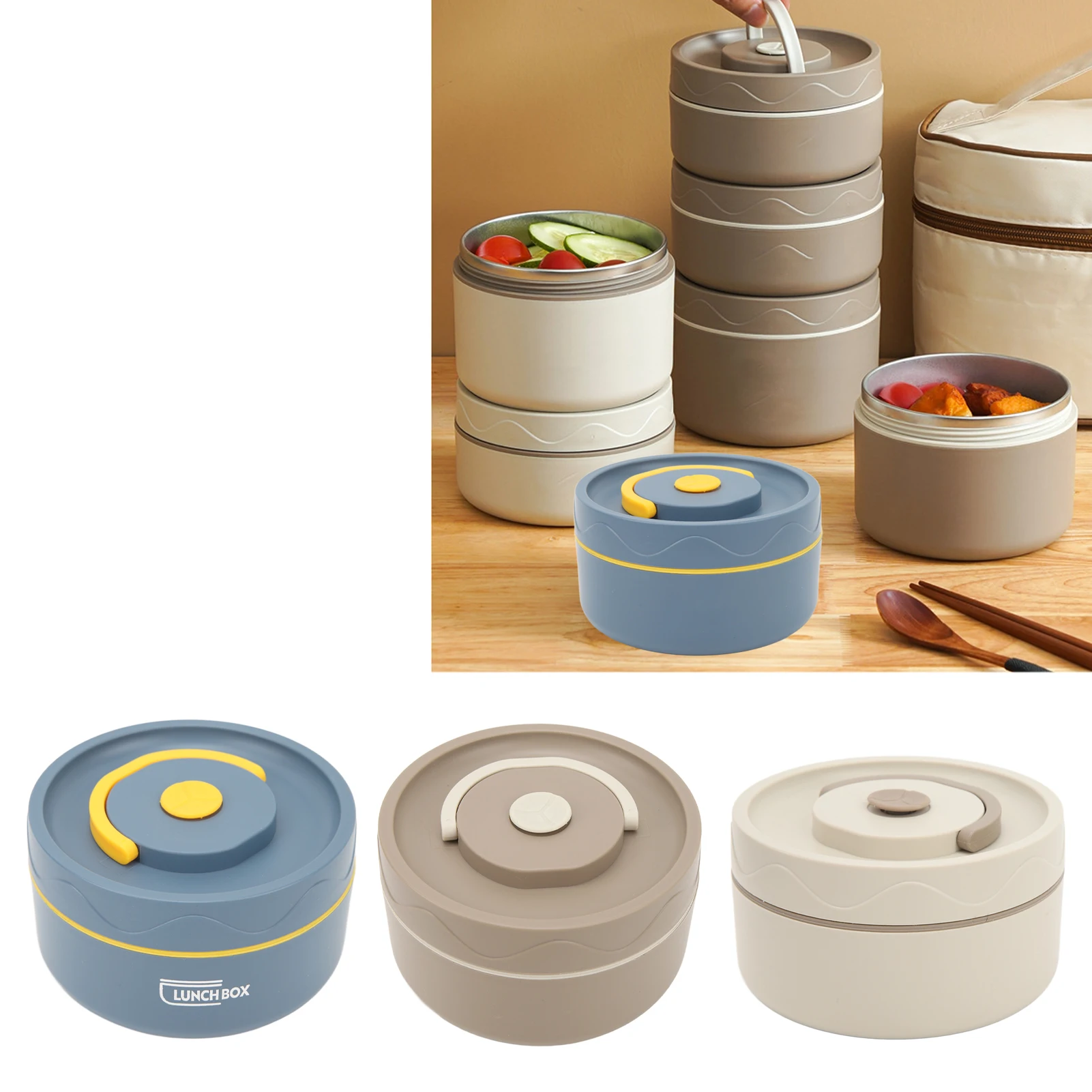 Olla de cocina térmica de 440ml, acero inoxidable 304, doble capa, portátil, forma redonda, contenedor térmico para el almuerzo, olla de cocina térmica