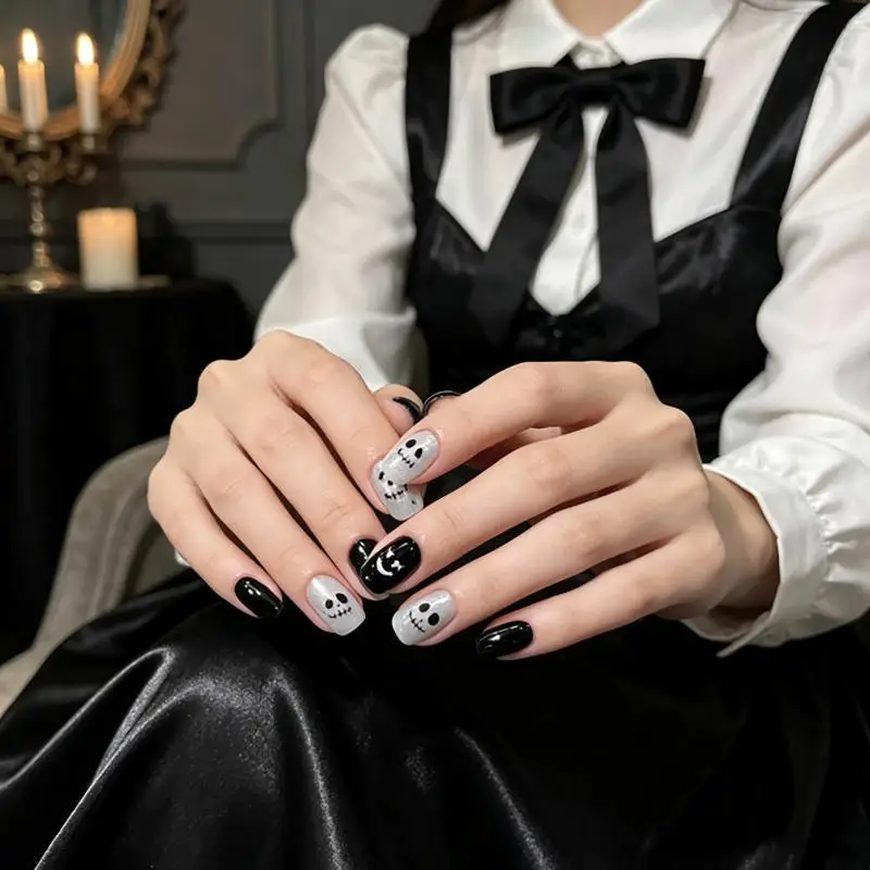 Wicked Pumpkin Expression Horror Face Dark Halloween Metallic Flat Cute Spooky Adhesive Nail Charms Art Sticker Manicure Decals