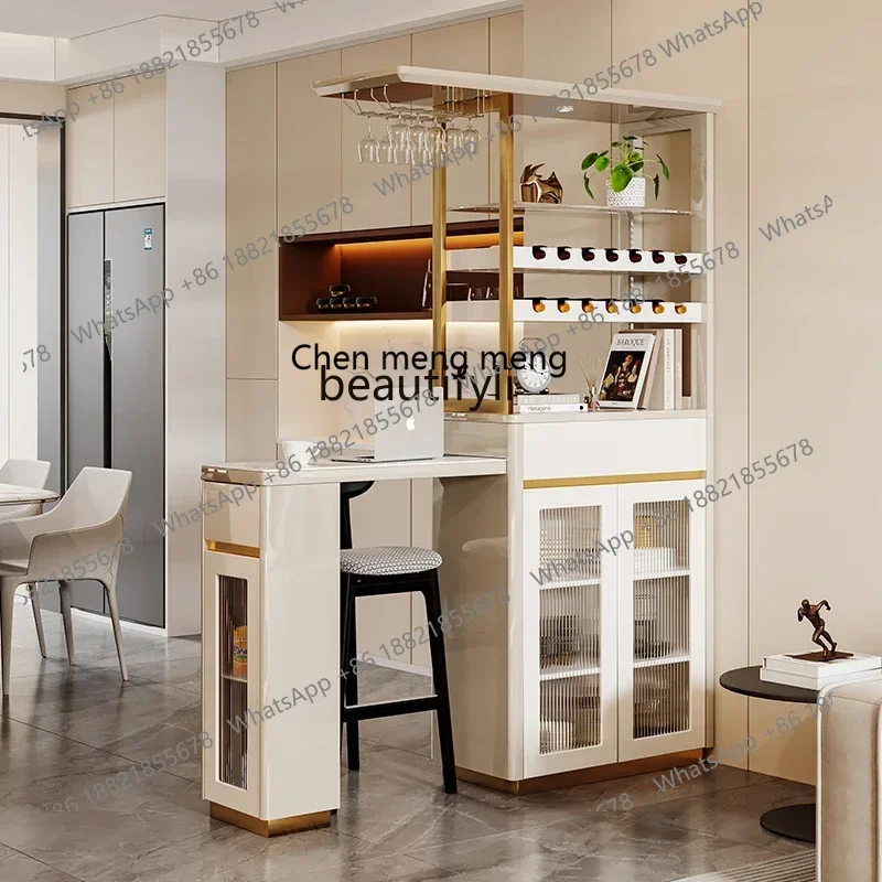 s8617 Living room light luxury partition cabinet bar table retractable cream wind household small glass door