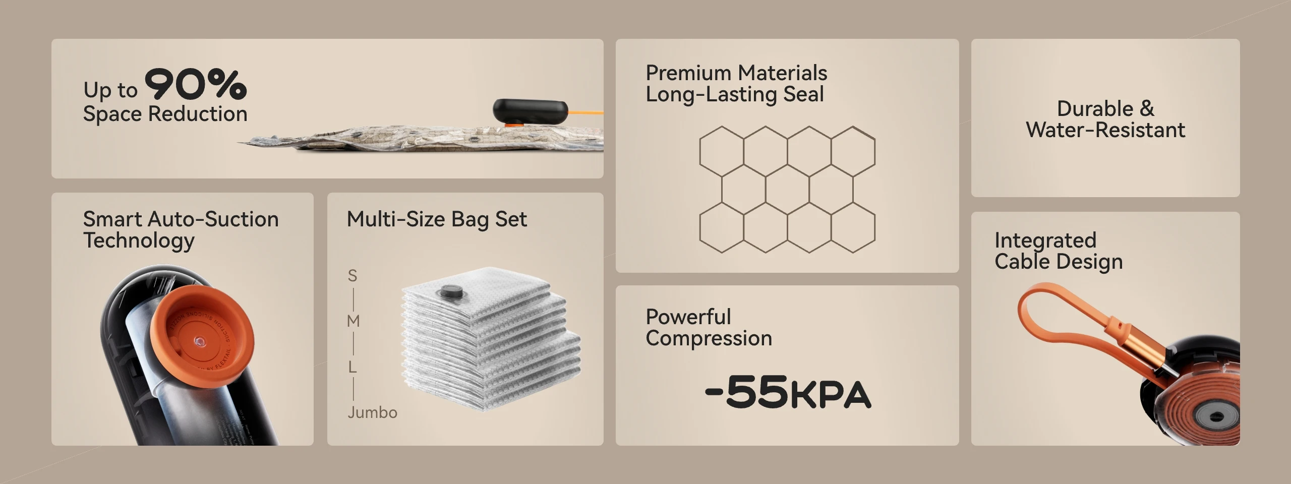 FLEXTAIL X VOLLYC NANO TASCHE SET AT - Vakuum-Kompressionsbeutel mit -55kPa Saugkraft, Platzsparende Beutel für Kleidungsaufbewahrung zu Hause – Detail 2