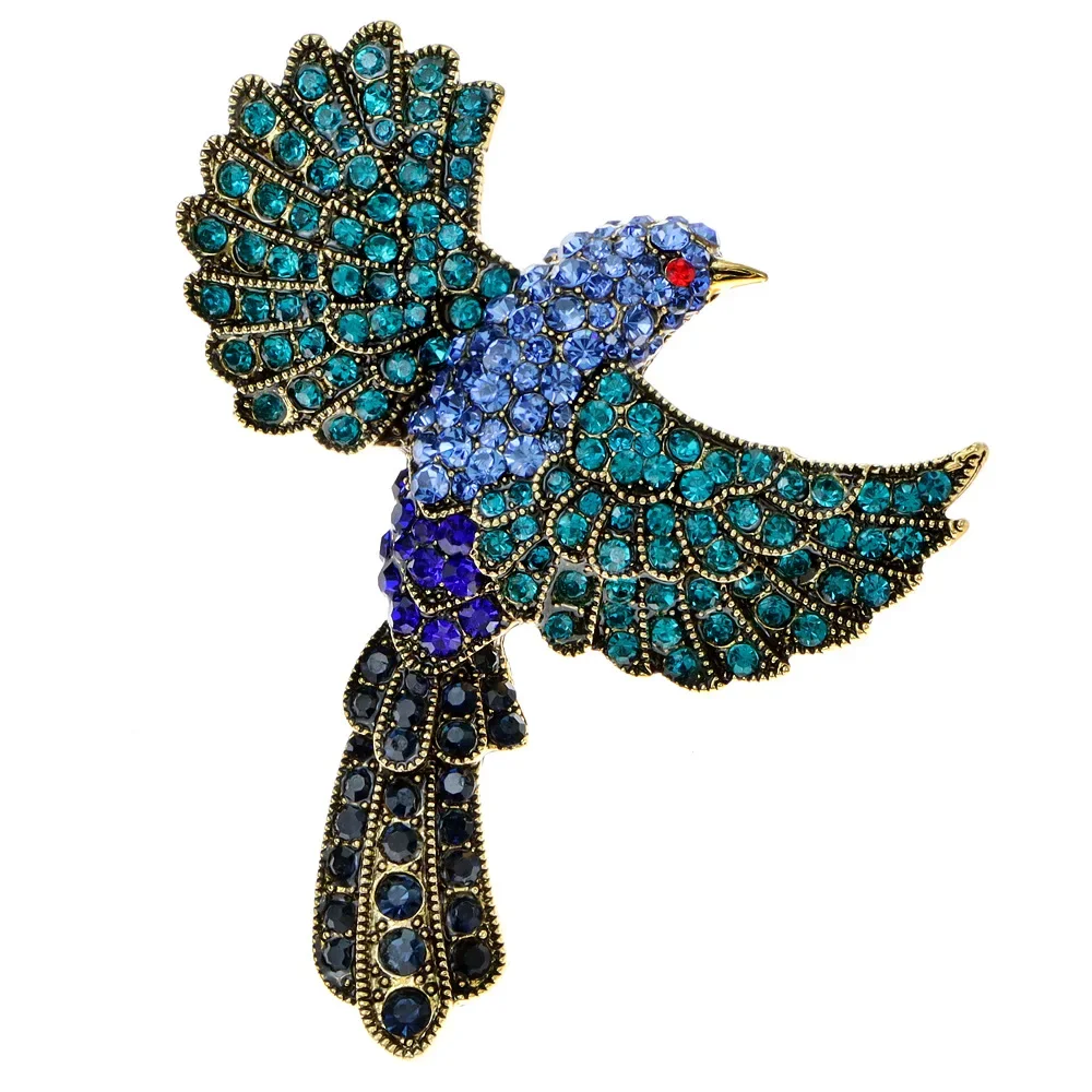 Luxury Rhinestone Large Yellow Warbler Brooch Bird Pin Hummingbird Corsage Animal Retro Women Men Clothing Accessories