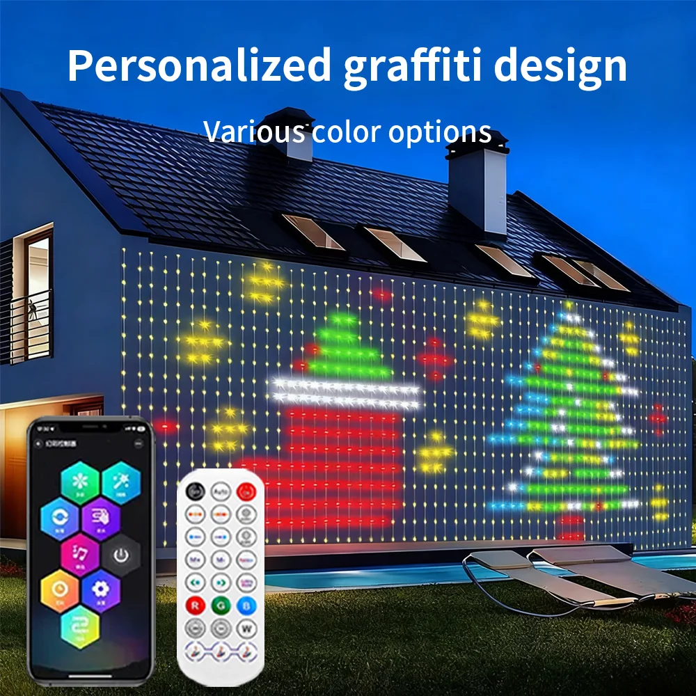 أضواء ستارة LED RGB، أضواء شريطية زخرفية ذكية، التحكم في التطبيقات والموسيقى، مقاومة للماء IP65، زينة عيد الميلاد الخارجية #1