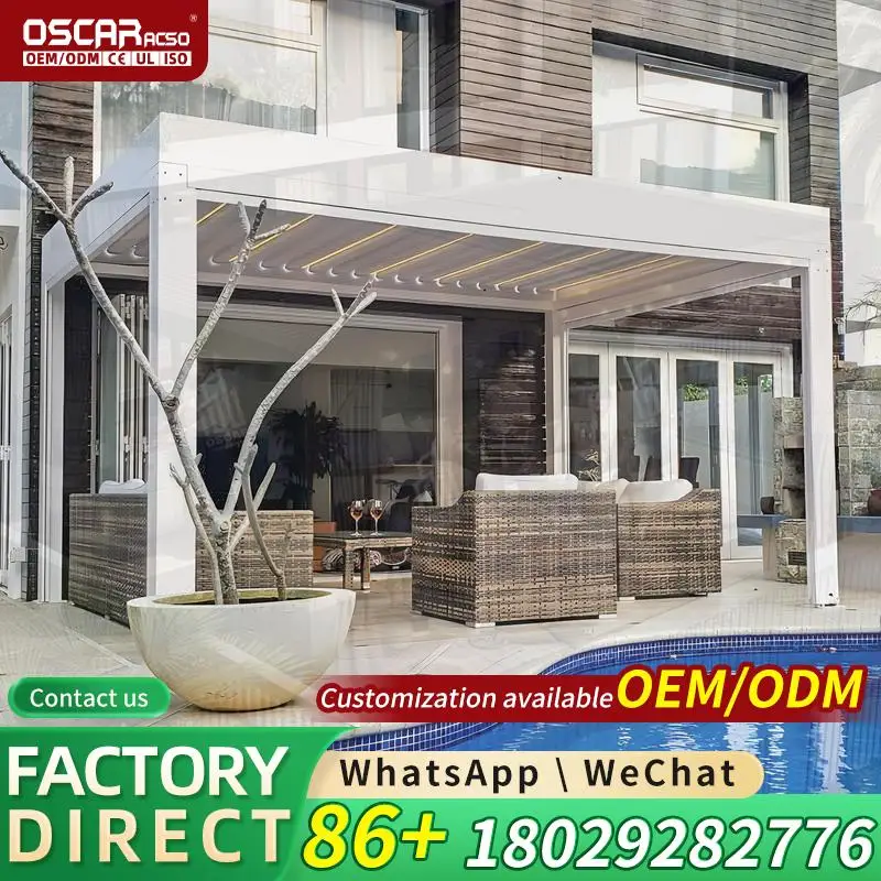 Outdoor Retractable Electric Canopy Bioclimatic Roof in Garden Yard Patio pergola
