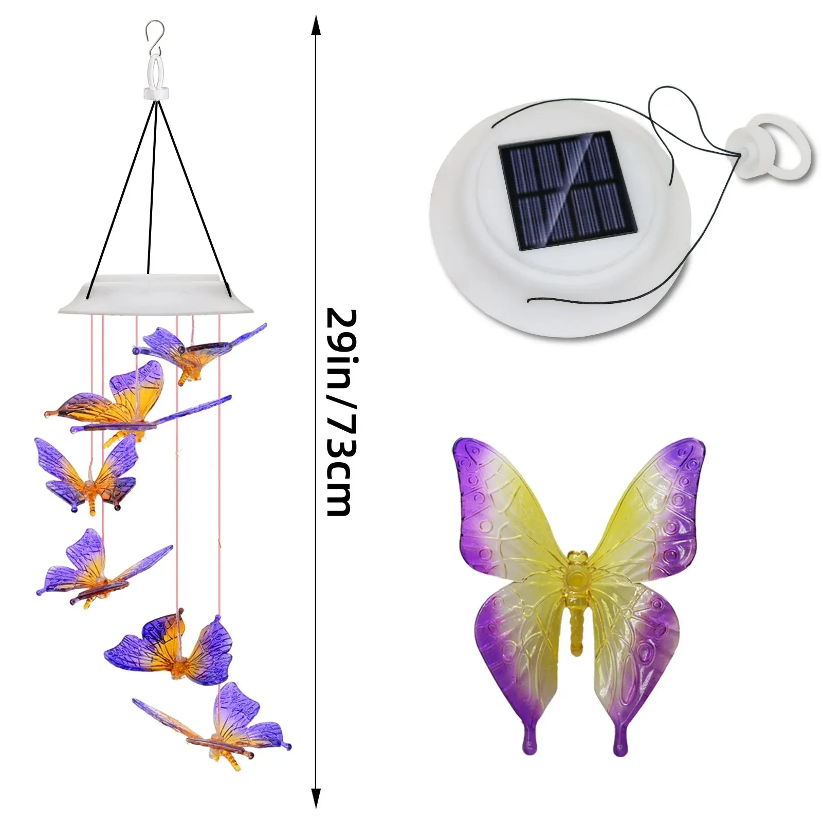 Outdoor Waterproof and Color Changing Solar Butterfly Wind Chimes, Christmas Garden Decorative Gifts