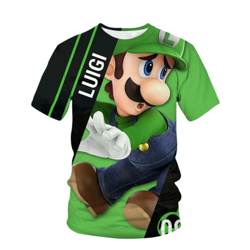 Super Mario Bros Brothers Luigi T-shirt Summer 3d Printing Short-sleeved Suit Size Table Short Sleeves Kids Holiday Gift