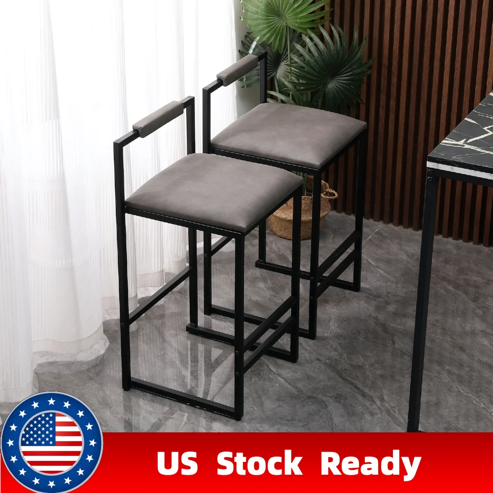 

2 PCS, 24.8" Counter Height Bar Kitchen Island Stools Gray Faux Leather Upholstered Barstools with Back Footrest Modern Armless