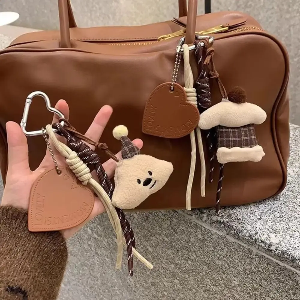 Plaid Bear Keychain Cake Ice Cream Braided Rope Keyring Bag Charm Cute Creative Backpack Hanging Decoration Plush