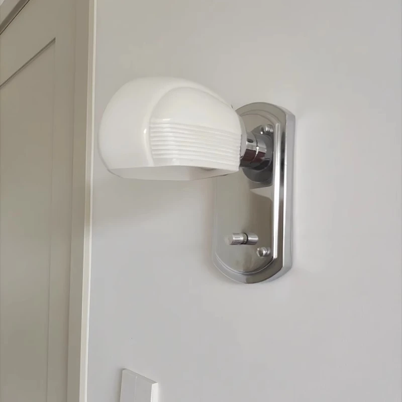 

Industrial wind milk white wall lamp glass bedside bathroom Nordic balcony outdoor simple aisle light