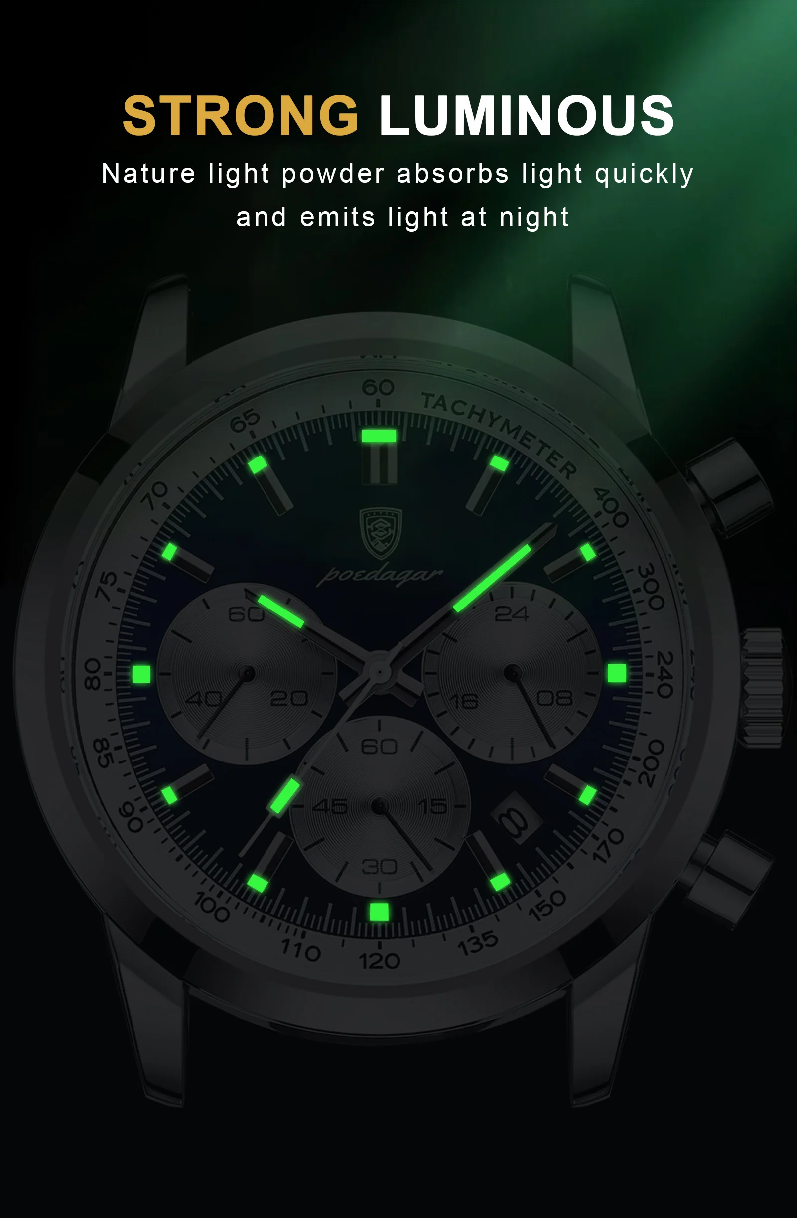 POEDAGAR Modische Herrenuhr Wasserdicht Leuchtend Leder Casual Herren-Armbanduhr Chronograph Hochwertige Herren-Quarzuhren Reloj – Detail 10