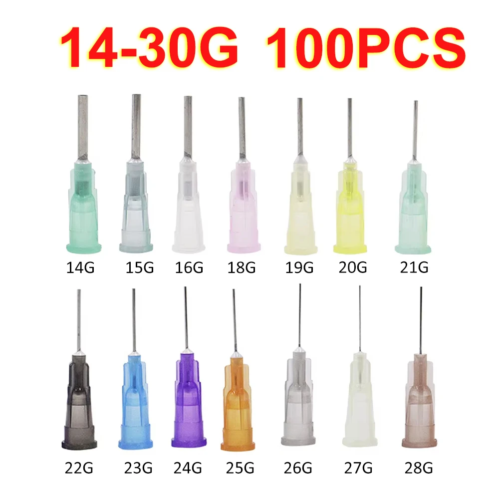 100PCS 13mm 14-30G Bayonet Glue Dispensing Needle Nozzle ,Straight Precision Liquid Syringe Needles Blunt Tips for Industrial