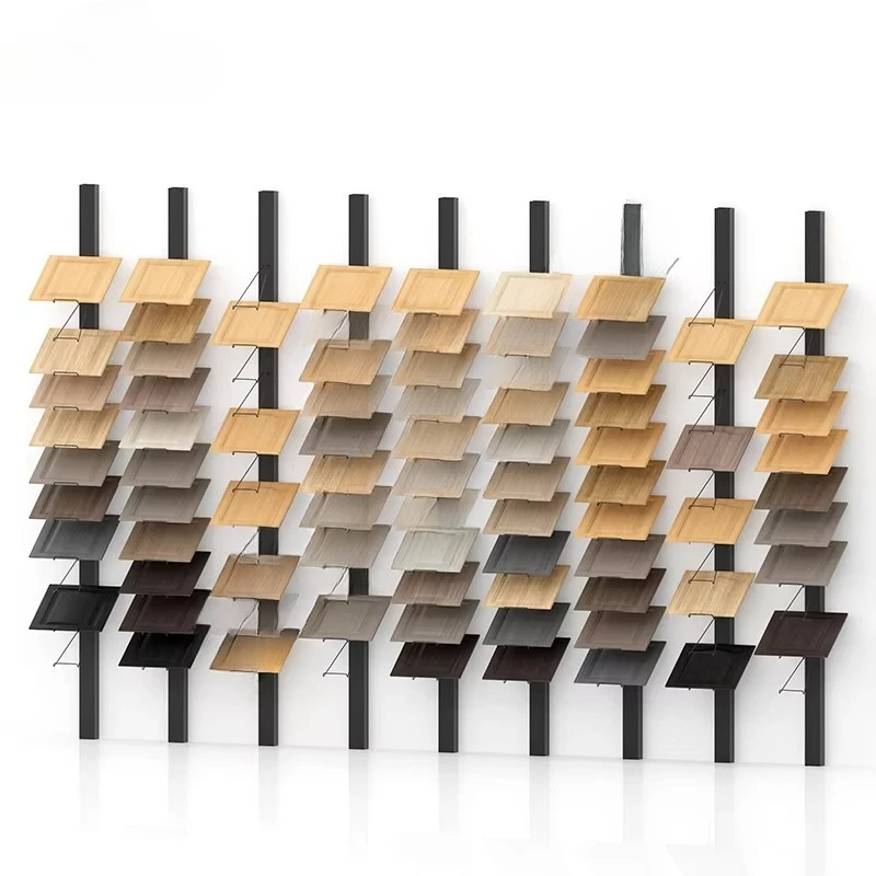 Expositor de Muestras de Madera para Pared Personalizado, para Parquet, Madera, Cerámica, Azulejos, Piedra, Mármol, con Estructura Metálica Simple