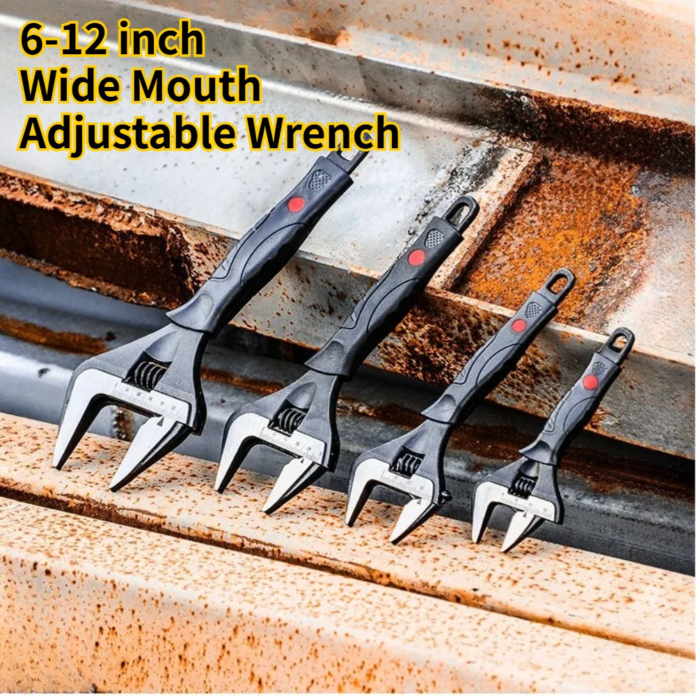 Wide Mouth Adjustable Wrench Set, 6-Inch & 10-Inch Wrenches, Plumbing Adjustable Wrench with Soft Grip,Metric, Cr-V Steel