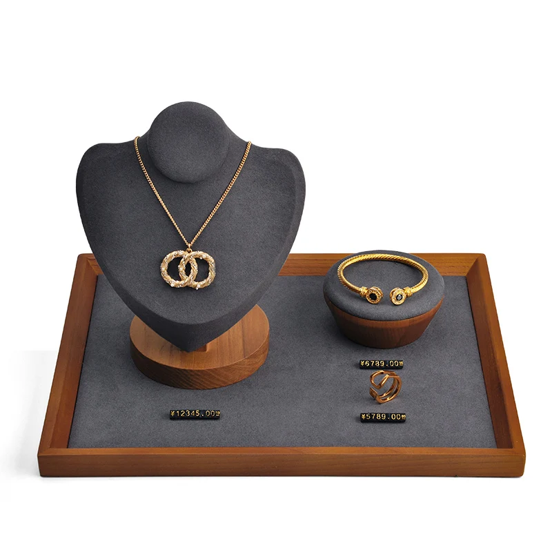 MISHITU Solid Wood Jewelry Display Tray Sieraden Opbergvak Display Ring Armband Ketting Opbergdoos Showcase Lade Organizer Trays