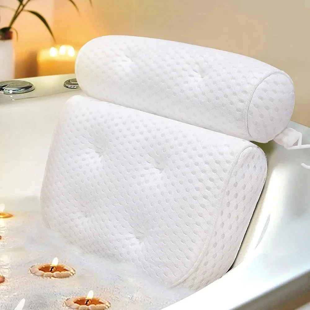 

Luxury ECO Friendly Home Non Slip Waterproof 3D 4D Mesh Wedge Tub Spa Bath Pillow With Suction Cups